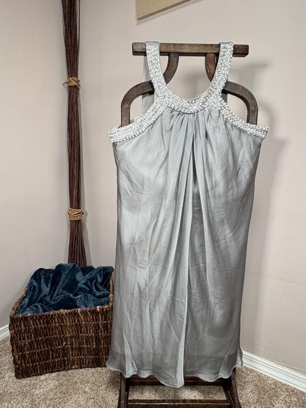 Silver Beaded Halter Neck Dress